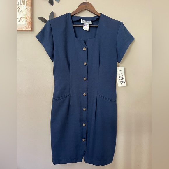 La Belle Vintage Button Down Navy Dress NWT - Picture 1 of 8